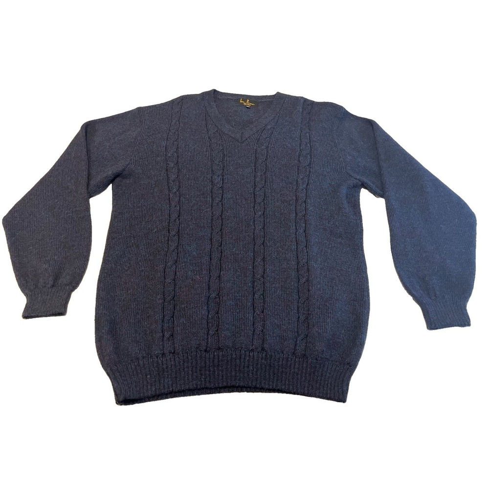 Leo Peressi Sweater Mens XL Blue V Neck Alpaca Soft Knit Pullover Jumper Ribbed